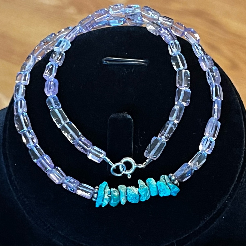 Amethyst Turquoise Necklace Sterling Silver 925 Clasp Beaded Boho Choker